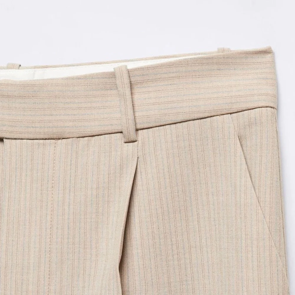 NEW Mango Striped Trousers-Size 12-Beige with Light Blue Stripe - Picture 4 of 15